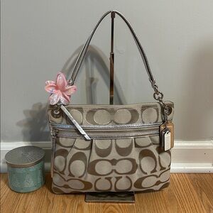 Coach Vintage Tan and Silver Signature Shoulder Bag